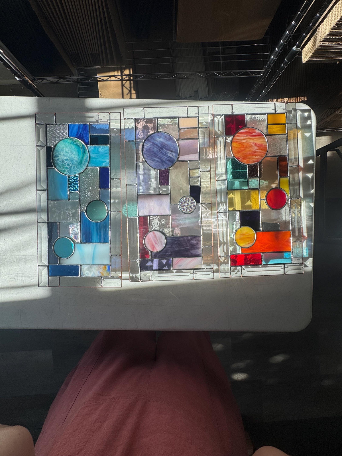 8.5" x 16.5" abstract stained glass panel example