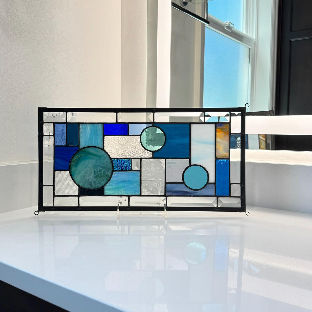 8.5" x 16.5" abstract stained glass panel example