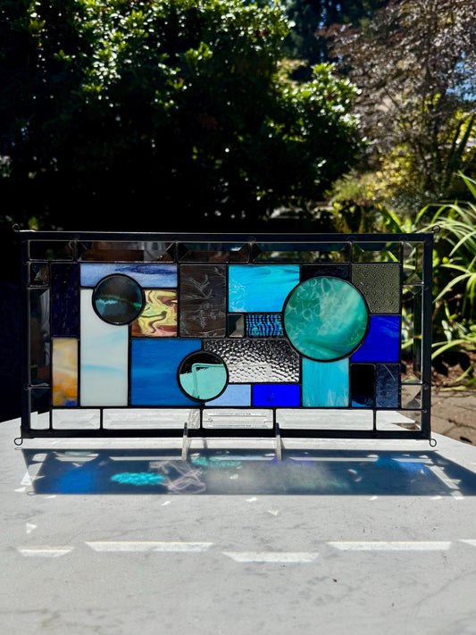 8.5" x 16.5" abstract stained glass panel example