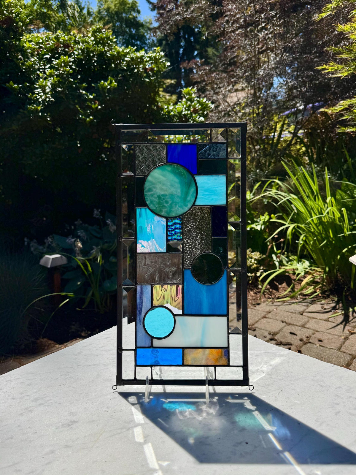 8.5" x 16.5" abstract stained glass panel example