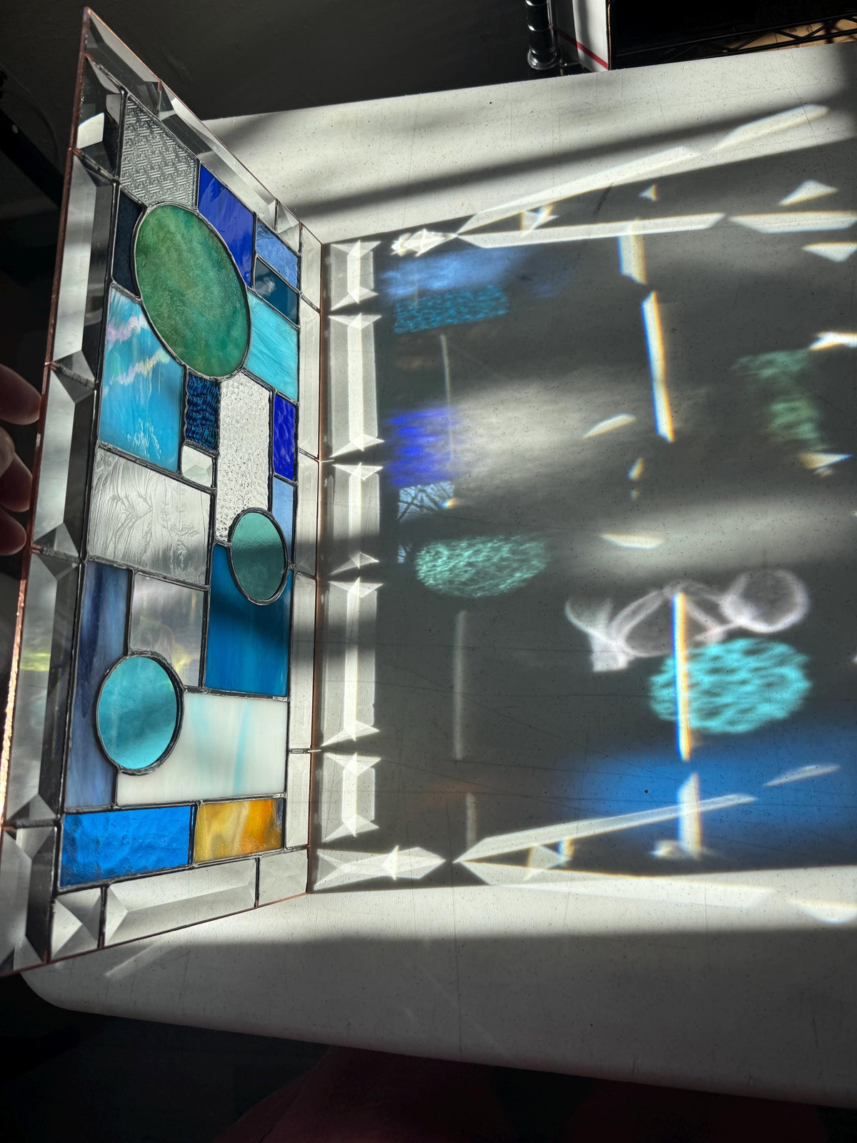8.5" x 16.5" abstract stained glass panel example